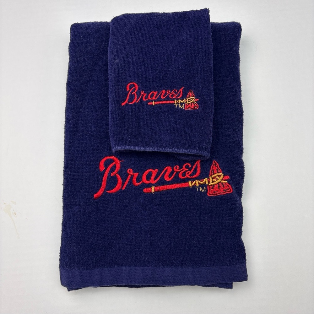 Atlanta Braves Towel Washcloth Embroidered Tomahawk Navy Blue Logo MLB Baseball